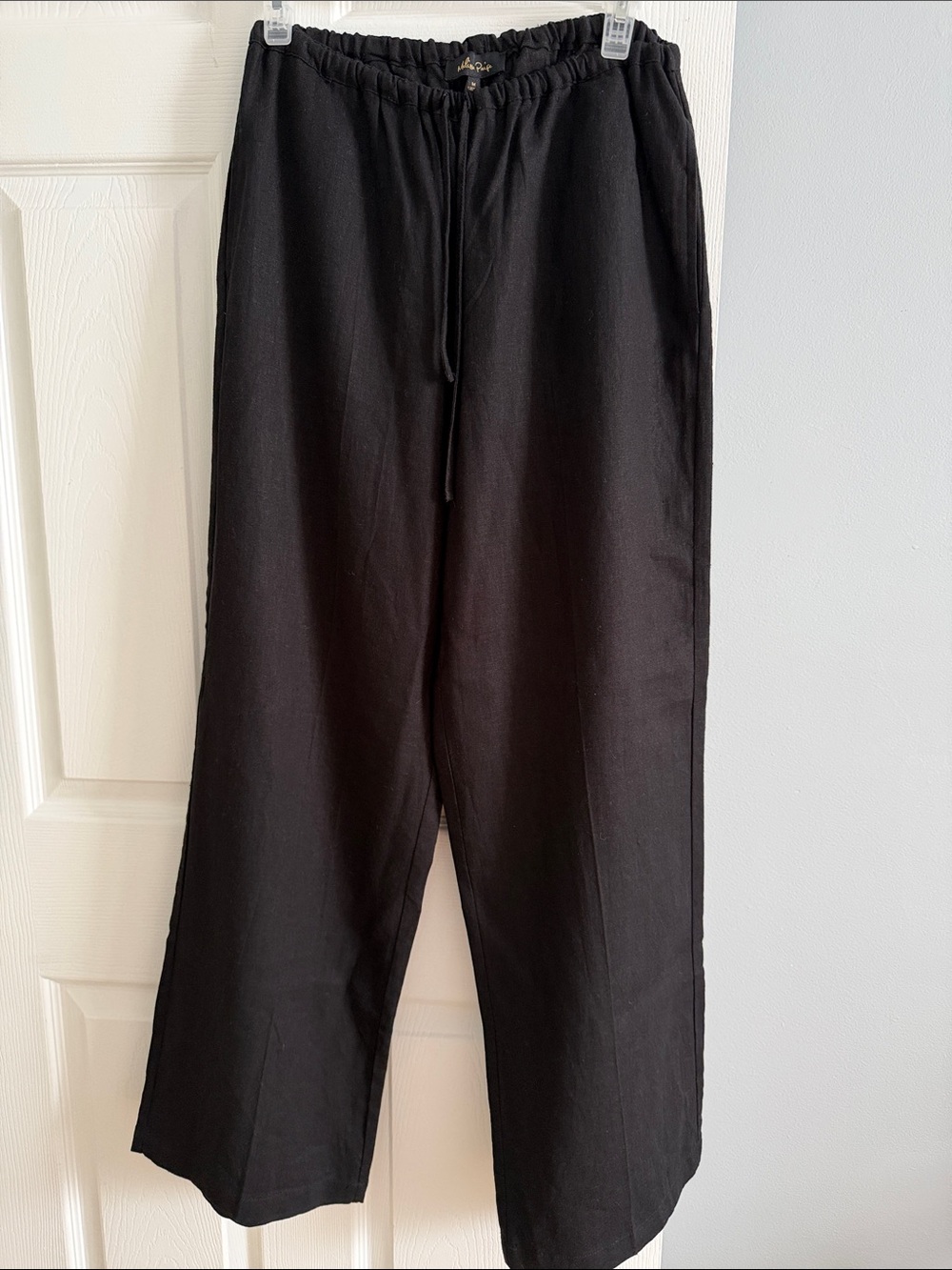 Melissa Paige Black Drawstring Wide-Leg Linen Blend Pants - size Medium
